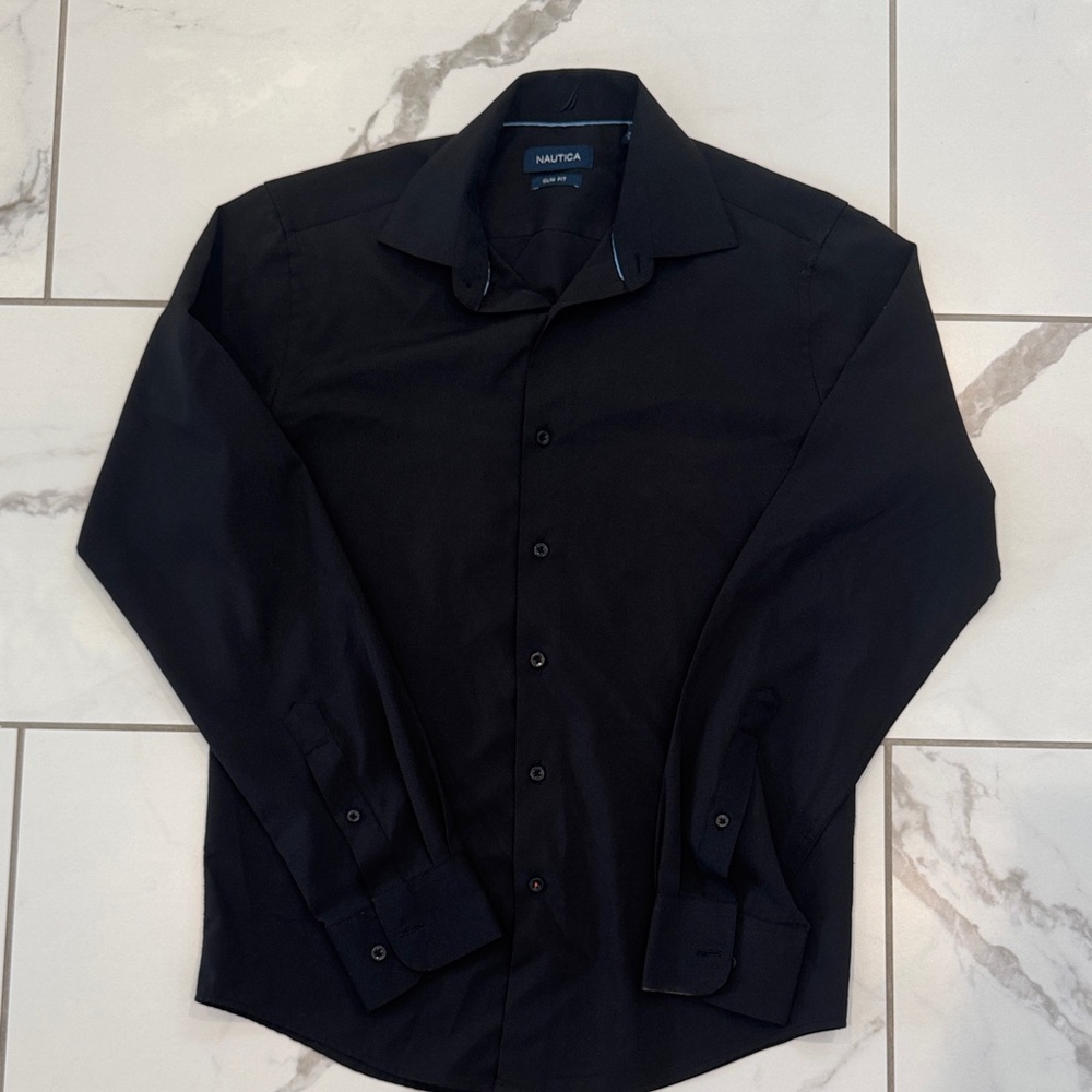 Nautica Men's Black Wrinkle Free Dress Shirt